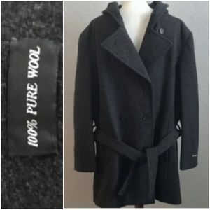 Mens Charles Klein Wool Coat Jacket Button Up Tie